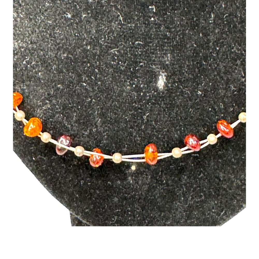 Sterling Silver Amber Floating Gemstone Necklace Handcrafted Delicate Design 18"